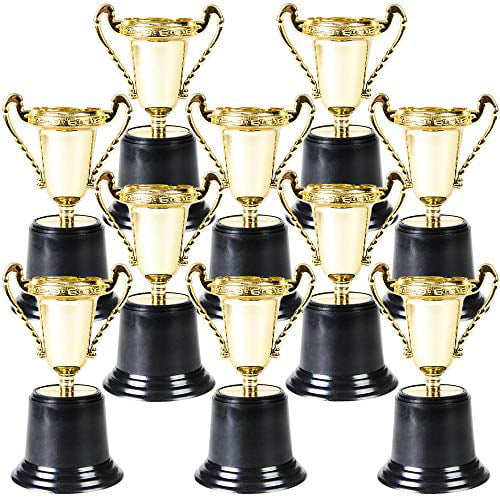 Party Favors Reward Prizes 5 inch Gold Cup Trophies for Children Play Kreative Kids Plastic Golden Award Trophy Pack of 12 