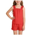 thumbnail image 4 of mgoYE Girl Outfits Size 10-12 Girls Summer Clothes Girl Outfits Print Ruffle Sleeveless Top + Casual Short 2 Piece Cute Clothing Set(Red,13-14 Years), 4 of 7