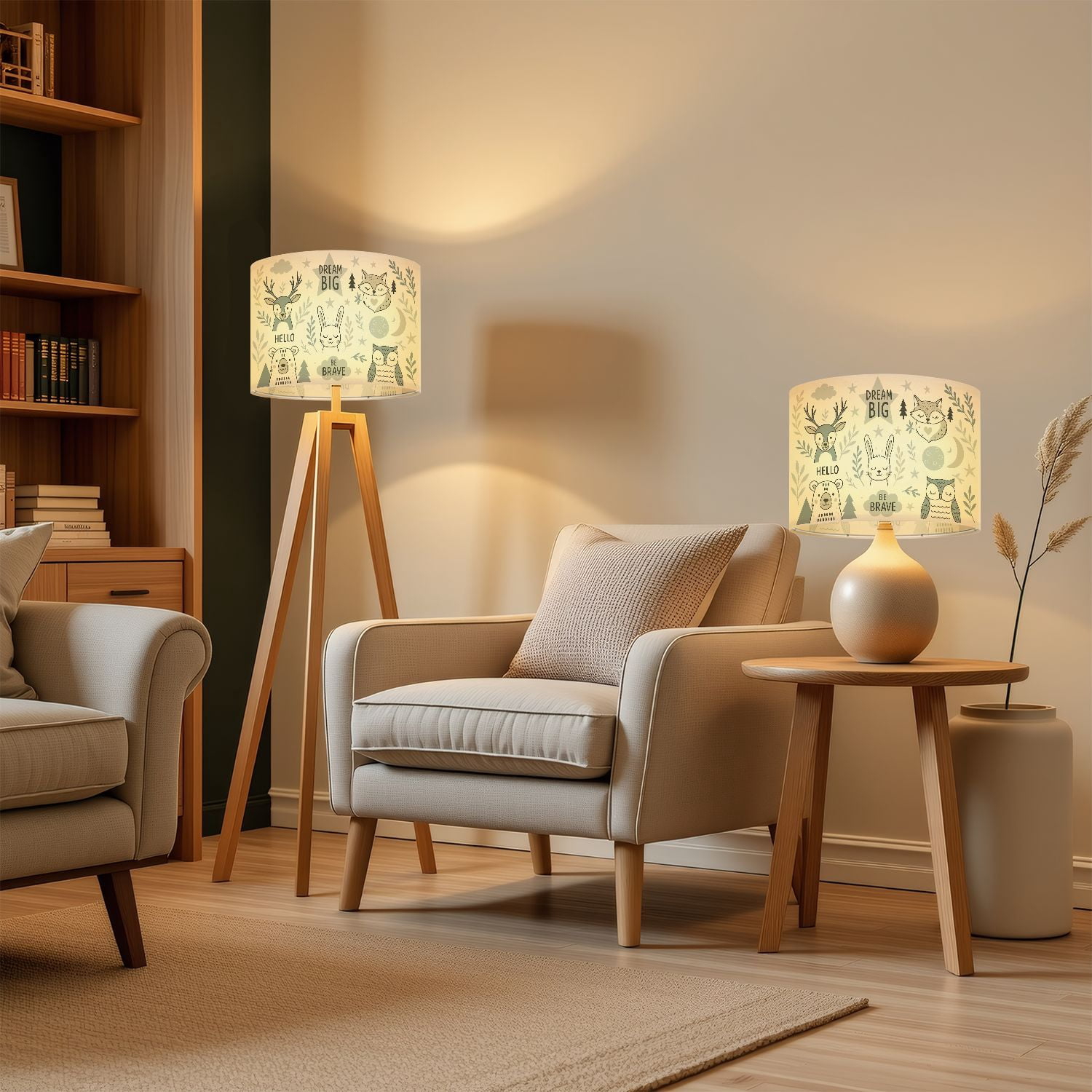 Lampshades 2 Pack Scandinavian style design for nursery Forest animals collection 13"x13"x10" Light Shade for Table Lamps Floor Lamps Drum Lamp Shades Lampshade Replacement Easy Assembly