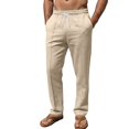 thumbnail image 2 of GrmtClth Men's Linen Textured Drawstring Pants Straight Leg Casual Trousers Elastic Waist Loose Fit Summer Pants with Pockets Khaki S, 2 of 4