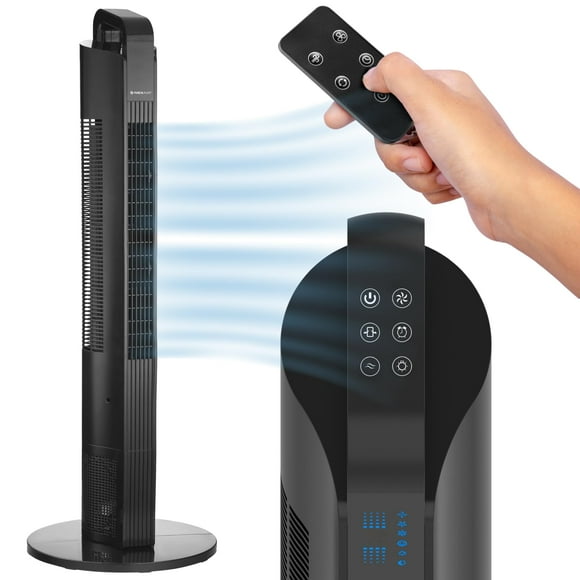 NEXAIR Ventilador de torre oscilante de 42 pulgadas, torre de ventilador portátil de 3 velocidades con control remoto, ventilador de piso de funcionamiento silencioso para dormitorio con temporizador