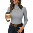 thumbnail image 2 of Women's Turtleneck Sweater 2025 Long Sleeve Shirts Fall Trendy Tops Slim Fitted Ribbed Knit Basic Casual Sweater Gray M, 2 of 6