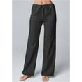 thumbnail image 2 of qolati Cotton Linen Pants for Women Drawstring Eastic Waistband Wide Leg Palazzo Pants 2023 Summer Classic Fit Straight Leg Long Lounge Trousers, 2 of 6