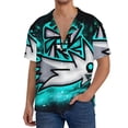 thumbnail image 7 of Lsque Geometry Dash print Men's Cuban Collar Short Sleeve Shirt Summer Beachwear Casual Button Down Fashionable Vacation Leisure Shirt-3X-Large, 7 of 7