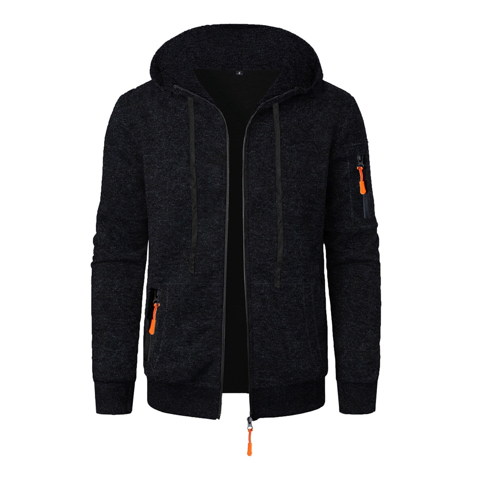CFLVAEK Zip Up Hoodies for Men Big and Tall Long Sleeve Hooded Sweatshirts with Zipper Pockets Solid Color Drawstring Hoodie Black L