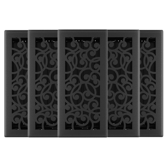 4in x 10in Wonderland Style Black Iron Metal Heating and Cooling Air Floor Register (5 PACK) - Overall 5 1/4" x 11 1/4"