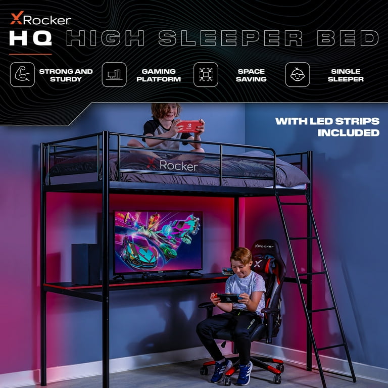 X Rocker HQ Twin Gaming Bunk Bed for Kids Room, with Built-in
