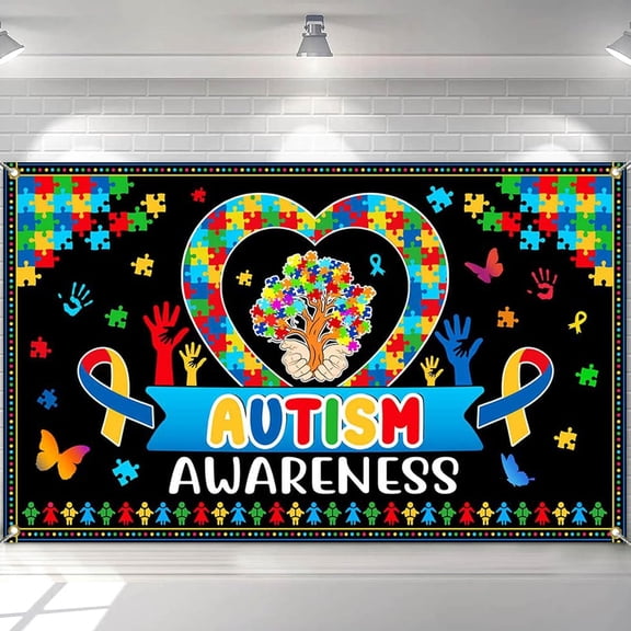5.9x3.6FT Autism Awareness Backdrop Autism Awareness Month Background April Puzzle Piece Party Decorations Banner Supplies Photo Booth Props