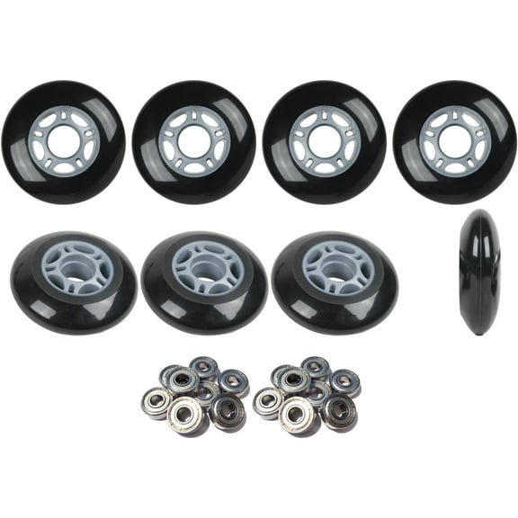 Player's Choice Inline Skate Wheels 76mm 82A Black Outdoor Roller Hockey 8 Pack -ABEC 9 Bearings