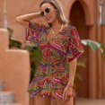 thumbnail image 2 of Mola De Panama Flower Beach Cover Ups Women V Neck Short Sleeve Dress Coverups Beachwear, 2 of 6