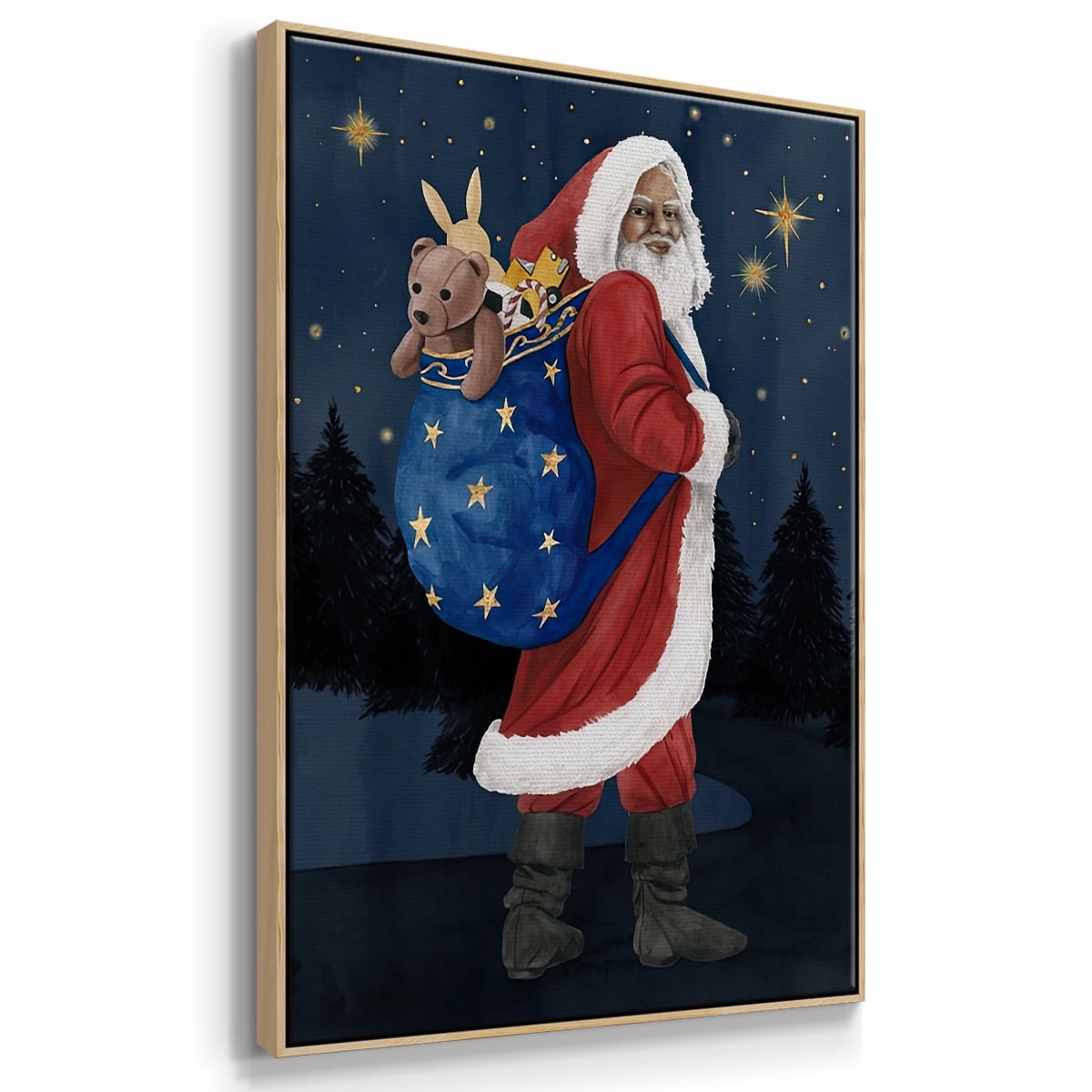 Celestial Christmas Collection B - Framed Gallery Wrapped Holiday Canvas - 17 x 25 - Natural Wood Frame
