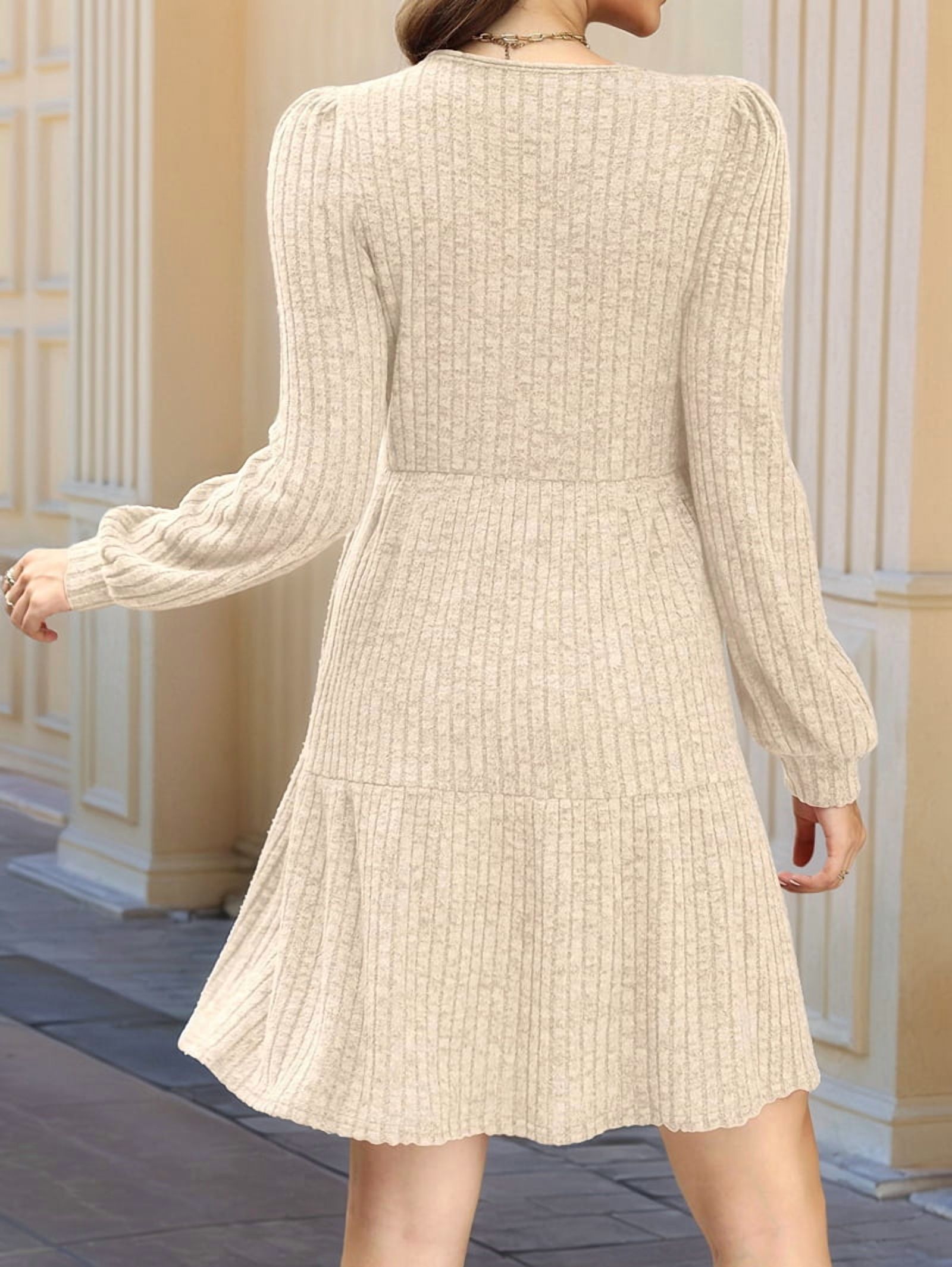 Womens Square Neck Long Sleeve Fall Dresses Casual Babydoll Sweater Dress S