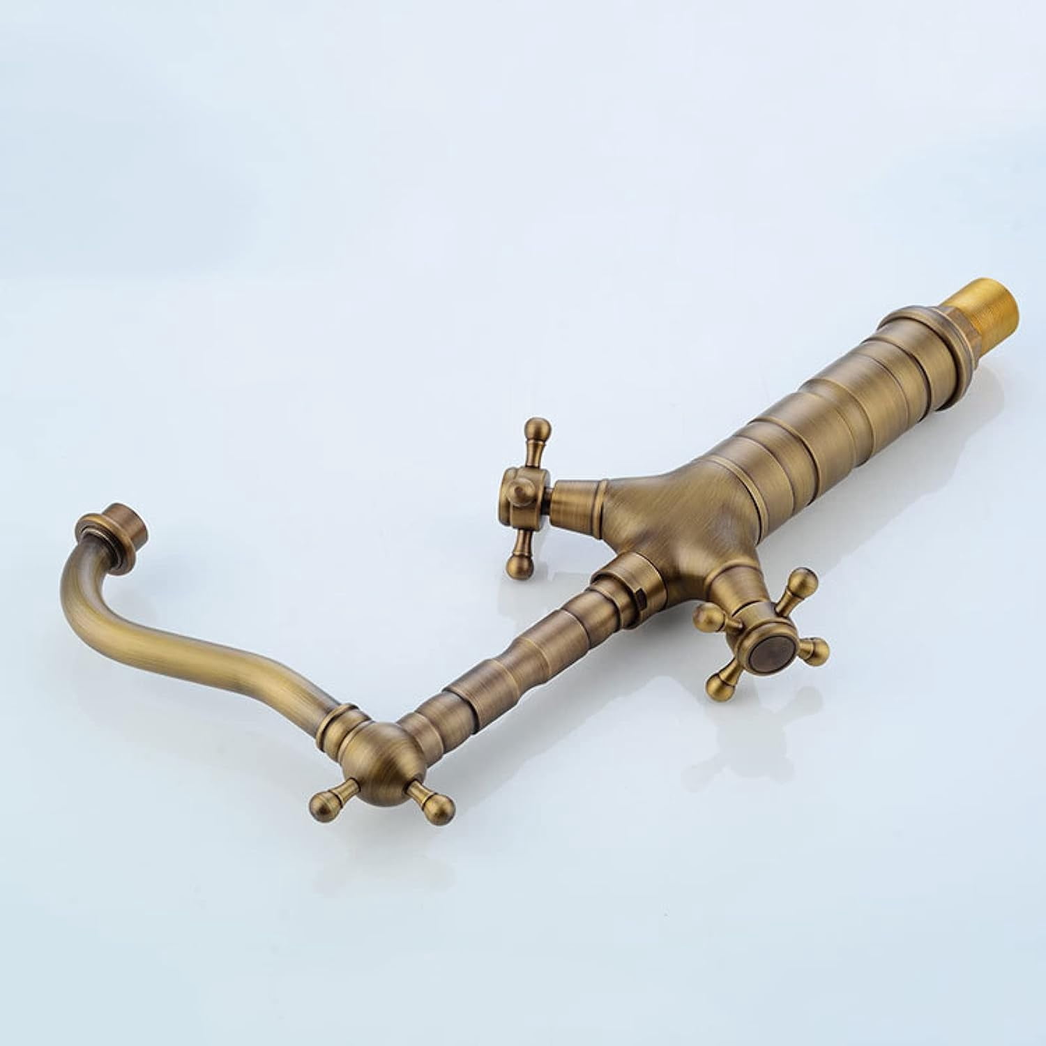 Vintage Bathroom Faucet Antique, 360 Degree Swivel Spout Bathroom Sink Faucet, Cold Hot Mixer Vintage Vanity Tap, Lavatory Faucet with Cross Handle, Brass, Gold