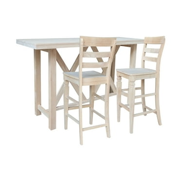 International Concepts Solid Wood Bar Height Dining Table with 2 Ladder Back Bar-Stools