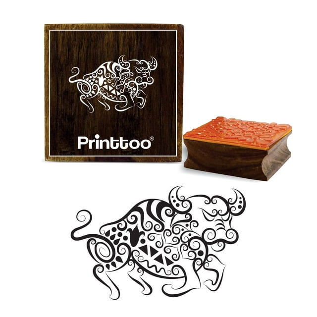 Printtoo Card Making Wooden Rubber Stamp Bull Pattern Craft Textile Square Stamp-5 x 5 Inches