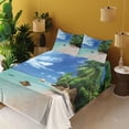 thumbnail image 3 of Ambesonne Beach Fitted & Top Sheet Set with Shams, Seascape Nature Jungle, Mint Green Green Blue, 3 of 7