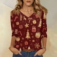 thumbnail image 2 of Resicozy 3/4 Length Sleeve Christmas Shirt for Womens Plus Size Funny Pullover Casual V-Neck Xmas Printed Tee 2026 Blouses Wine M, 2 of 7