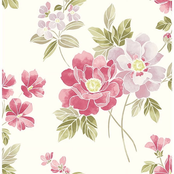 A-Street Prints Claressa Pink Floral Wallpaper, 20.5-in by 33-ft, 56.4 sq. ft