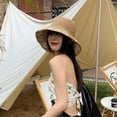 thumbnail image 3 of SikaFu Summer Big Eaves Straw Hat Manual Weaving Outdoor Holiday Beach Hat Sunscreen Sunscreen And Ultraviolet Covers Face Shade Hat Female Tide, 3 of 6