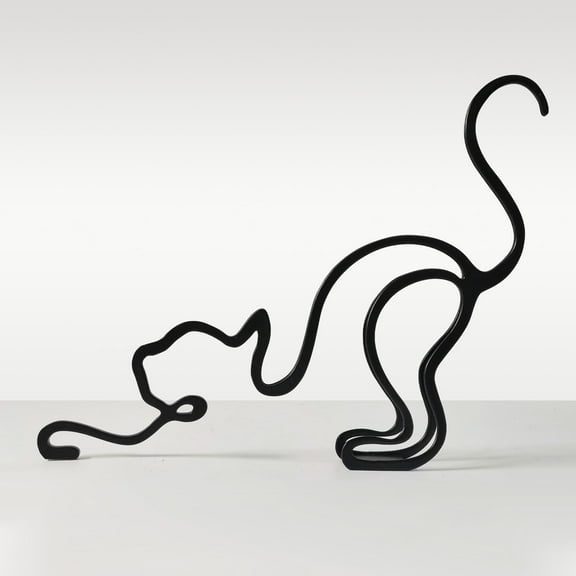 Kolymax Minimalist Metal Cat Abstract Sculpture, 5.86 in, Black