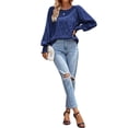 thumbnail image 6 of QAFOPEH Women's Crewneck Puff Long Sleeve Smocked Blouse Solid Color Casual Textured Tops, 6 of 7