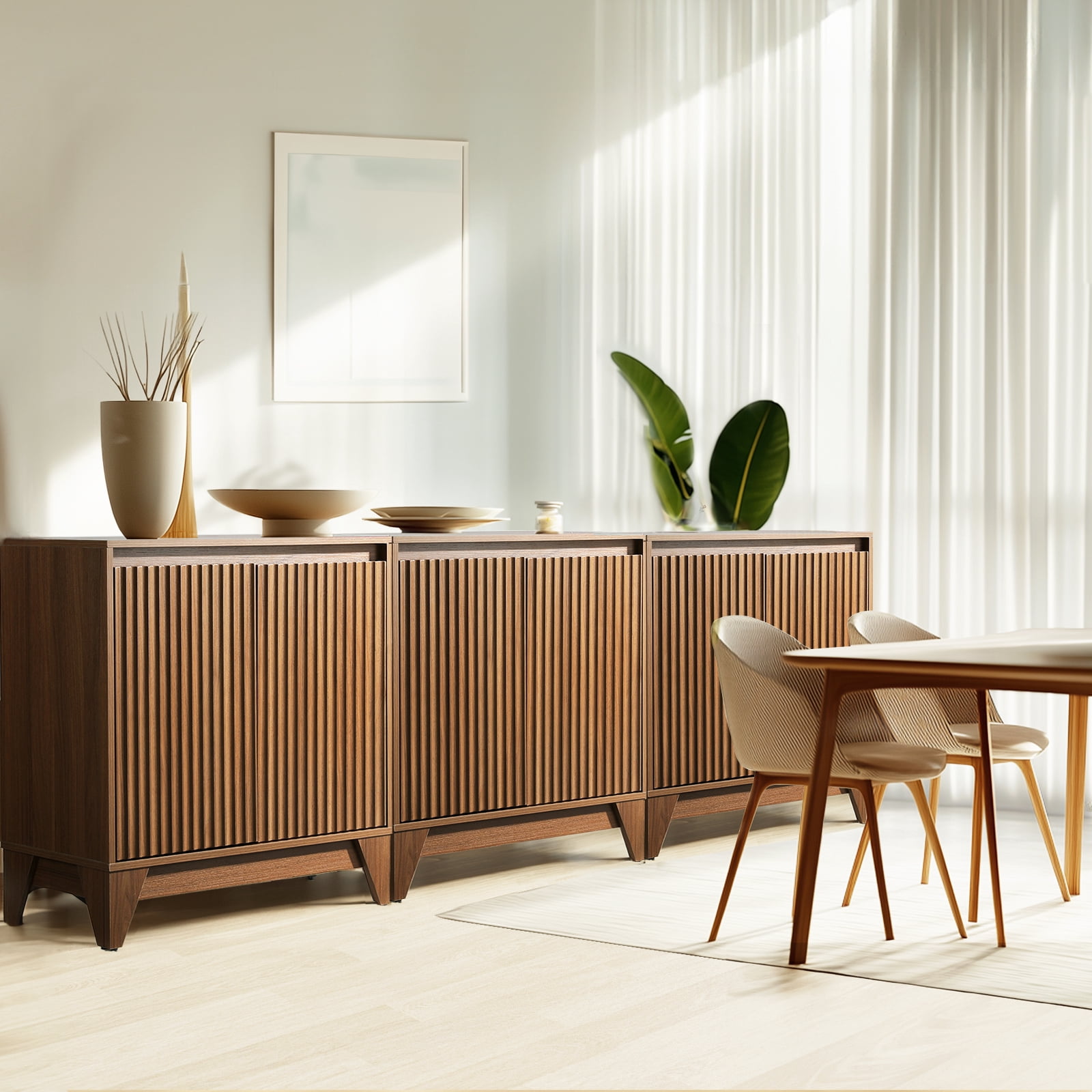 UPGO 31'' Modern Farmhouse Sideboard Buffet Cabinet with Storage, Fluted Panel Doors & Adjustable Shelves (brown)