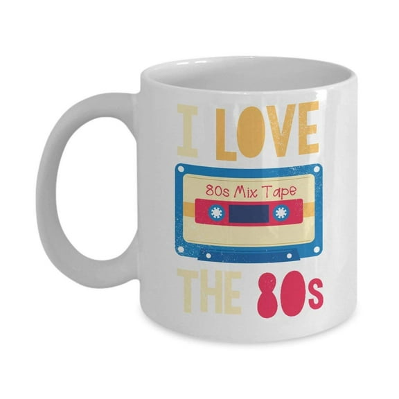 I Love The 80s Mix Cassette Tape Distressed Coffee & Tea Gift Mug, 80 s Themed Gifts for Men & Women