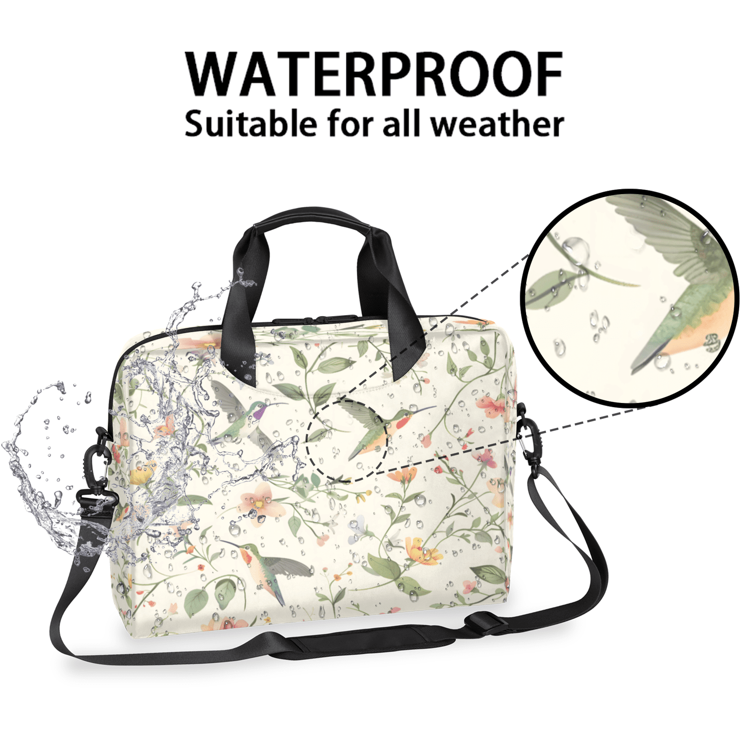 Herdesigns Flower Hummingbird Laptop Bag for Women Men, Computer Case Briefcase Messenger Bags, 15-15.6 inch Laptop Sleeve Shoulder Bag