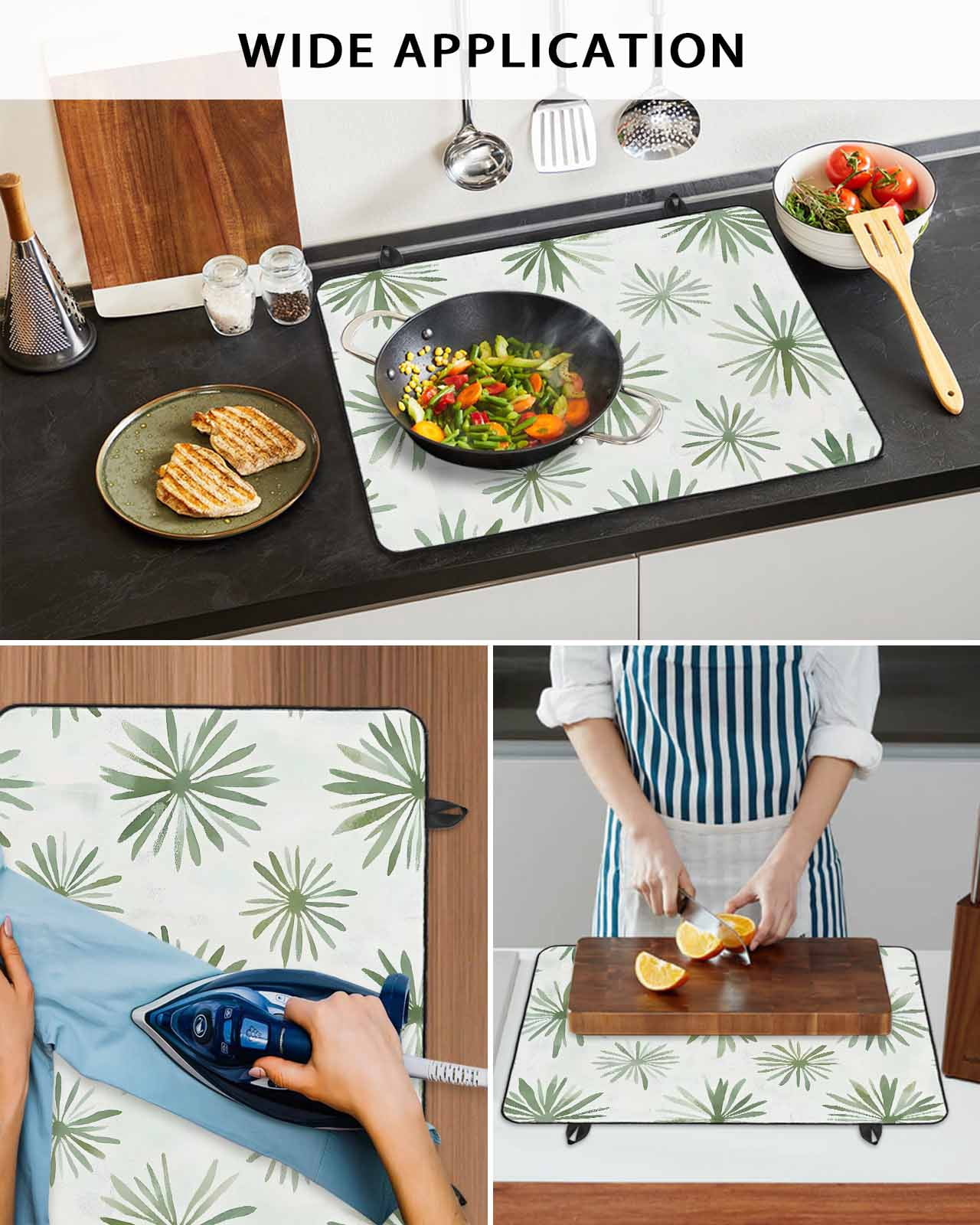 nqOlkjepod Large Induction Cooktop Protector Mat 36"x21", Sage Green Geometric Stove Top Covers for Electric Stove, Watercolor Abstract Art Decorative Stove Burner Cover Mats, Glass Top Stove Cover