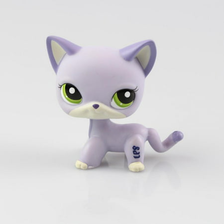 Littlest Pet Toys Shorthair Kitten Cat LPS Rare Standing Cat Mask Short Hair for Kids Gift (Purple, Green Eyes, White Ears) 1pc