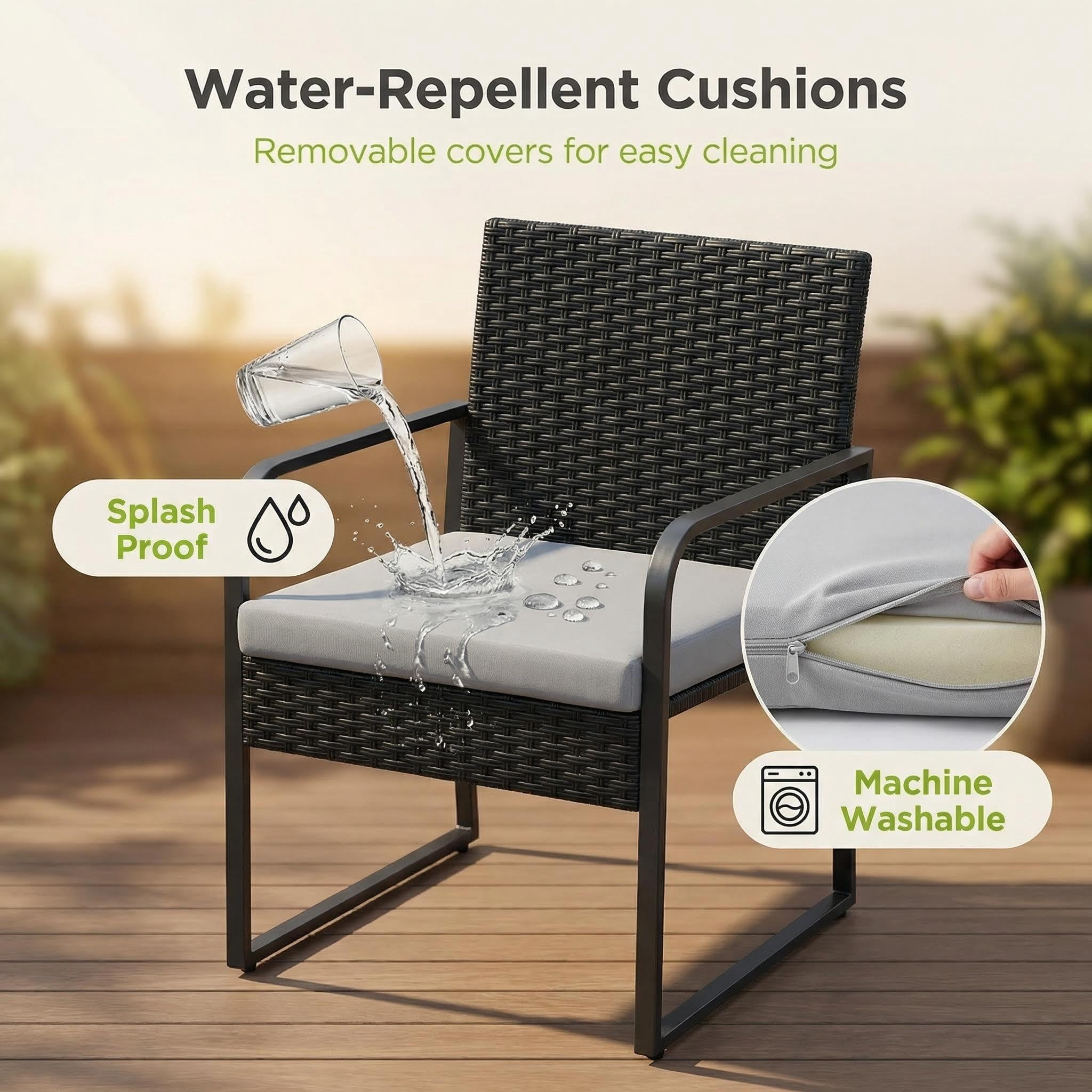 Lofka 4-Piece Outdoor Wicker Patio Furniture Set - All-Weather Rattan Sofa Set with Glass Coffee Table & Waterproof Cushions for Backyard, Porch, Garden, Light Gray  Cushion