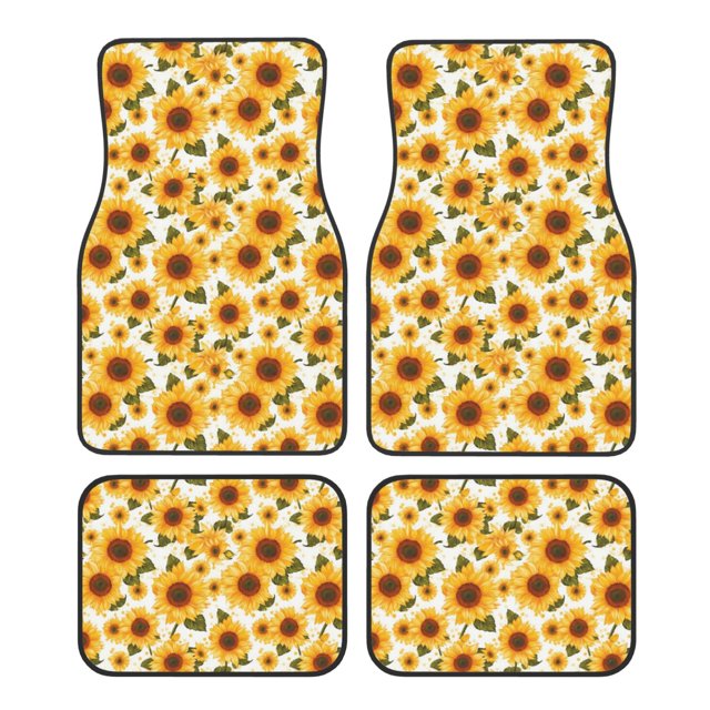 Kdxio Yellow Polka Dot Sunflower Print Car Floor Mats Universal SUV Front Rear Floor Foot Mats 4-Piece Full Set with Non-Slip Rubber Backing Car Accessories for Most Cars