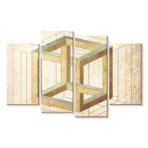 Elephant Stock Cream Cube Illusion Wall Art - Horizontal Multi Panel Canvas - Living Room Wall Decor - Abstract Multi Panel - Yellow And Brown Decor - 36" x 22"