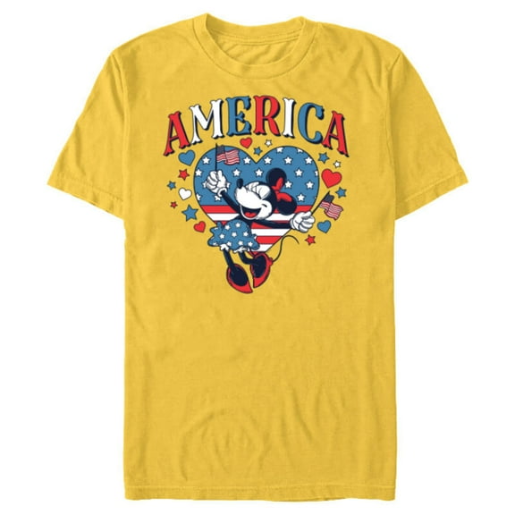 Disney Minnie Mouse America Retro Vintage Hearts 4th of July- Short Sleeve Blended T-Shirt for Adults - Customized-Yellow