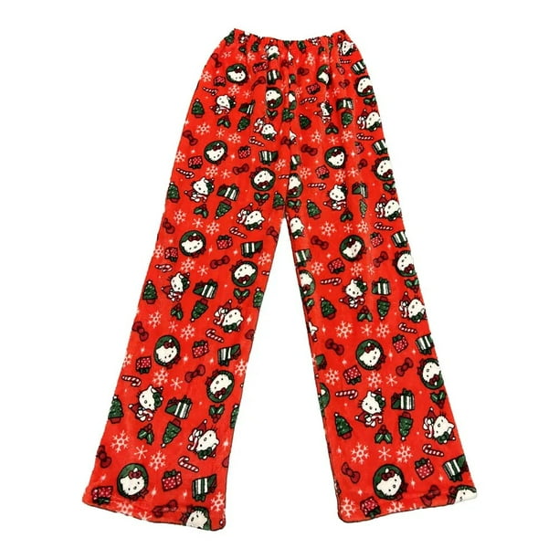 Pantalones de pijama de Hello Kitty para mujer, ropa de dormir de dibujos animados, suave, Kawaii, informal, cálido, Y2K, Sanrio, otoño
