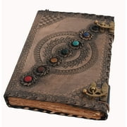 Leather Bound Journal Book of Shadows Vintage Leather Journal Deckle Edge Paper Antique Spell Book Wiccan Seven Stone