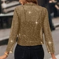 thumbnail image 4 of Women's Sequin Sparkly Cropped Cardigan Dressy Casual Shrugs for Evening Dresses Long Sleeve Open Front Shiny Jacket Brown L, 4 of 6