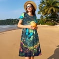 thumbnail image 4 of Balery Enchanted Forest Butterfly A Vestidos sueltos de manga corta para mujer, vestidos de verano 2025, vestidos casuales de corte A con vuelo., 4 of 6
