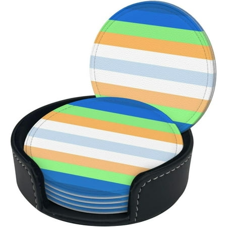 

New Pansexual Pride Flag Premium Leather Coasters - Set of 6 with Holder | Stylish Drink Coasters for Kitchen Coffee and Home Decor