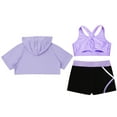 thumbnail image 5 of Miutii Kids Girls 3 Piece Gym Gymnastics Yoga Training Suit Short Sleeve Hoodie Tank Bra with Dance A Lavender 8, 5 of 9