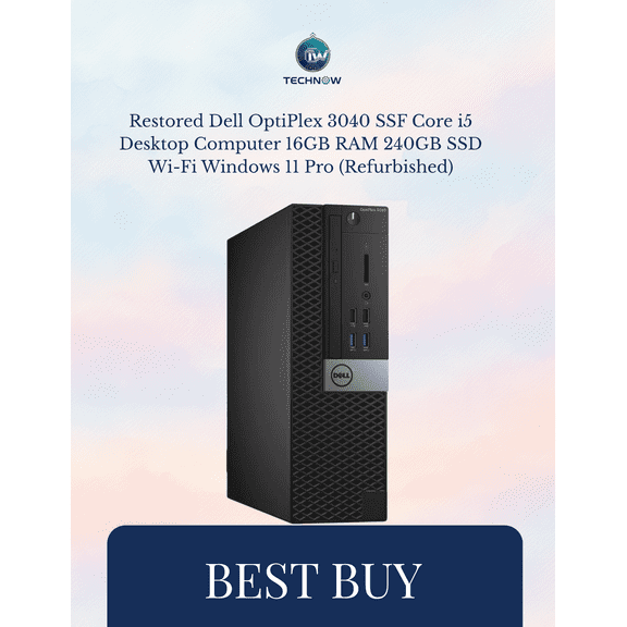 Restored Dell OptiPlex 3040 SSF Core i5 Desktop Computer 16GB RAM 240GB SSD Wi-Fi Windows 11 Pro (Refurbished)