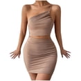thumbnail image 3 of Bigersell Robes Formelles pour Femmes Couleur Unie Design Mode Bodycon à Cordon une Épaule Robe Courte Plus Chandail Style 20451, Robes Extra Longues Marron G, 3 of 5