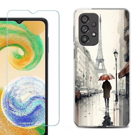 Shockproof Fashion Phone Case for Samsung Galaxy A23 5G, with Tempered Glass Screen Protector, by OneToughShield ® - Paris in the Rain