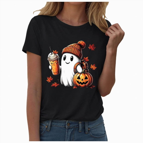 TOWED22 Halloween Shirt for Women Funny Ghost Costume Tshirts Halloween Short Sleeve Graphic Tee Tops(Black,3XL)