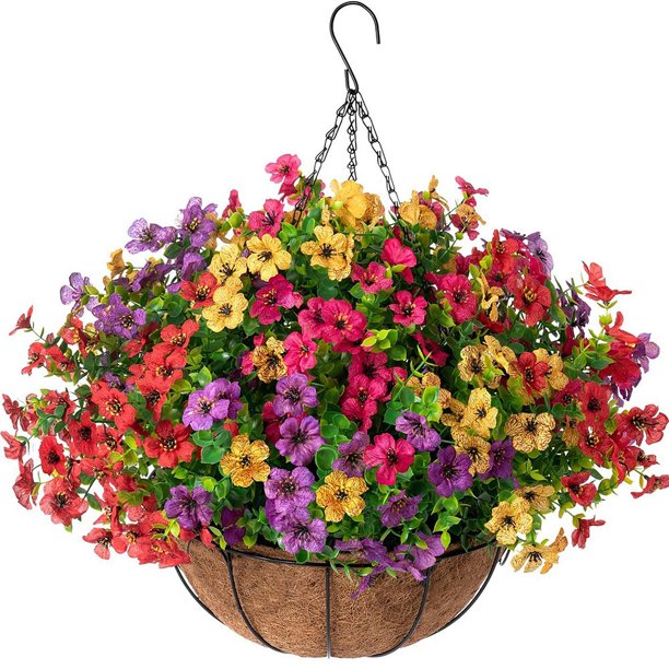 Cesta colgante de flores artificiales para plantas, decoración de arreglos florales artificiales B