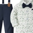 thumbnail image 4 of GCETTIC Baby Boy 4‑Piece Gentleman Outfit Set, Floral Print Long Sleeve Romper Suspender Pants Bow Tie Beret Hat for Wedding Baptism Party Size,12M, 4 of 4