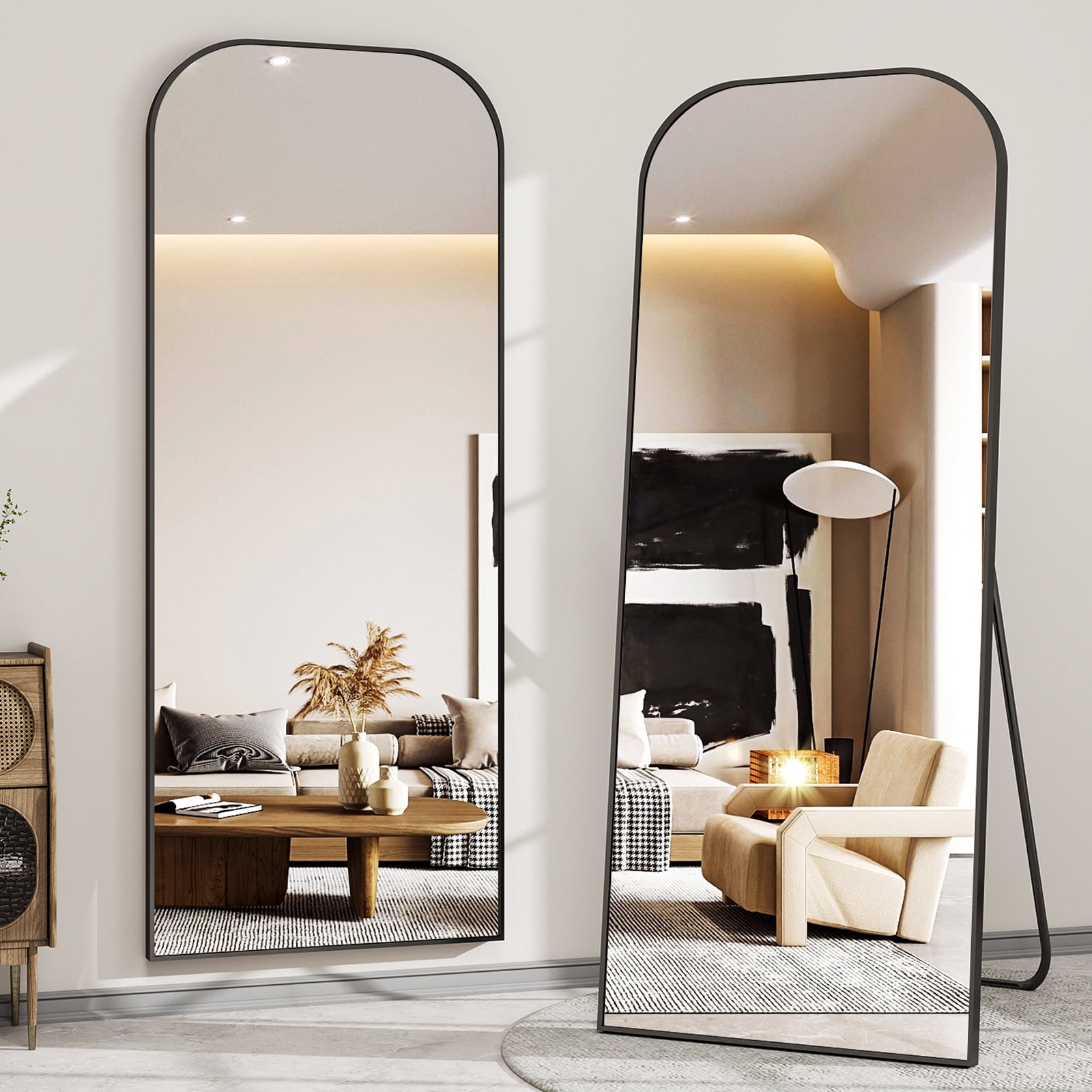 Easy4Home 56"x21" Arched Full Length Mirror Metal Frame Freestanding Mirror Wall-Mounted, Black