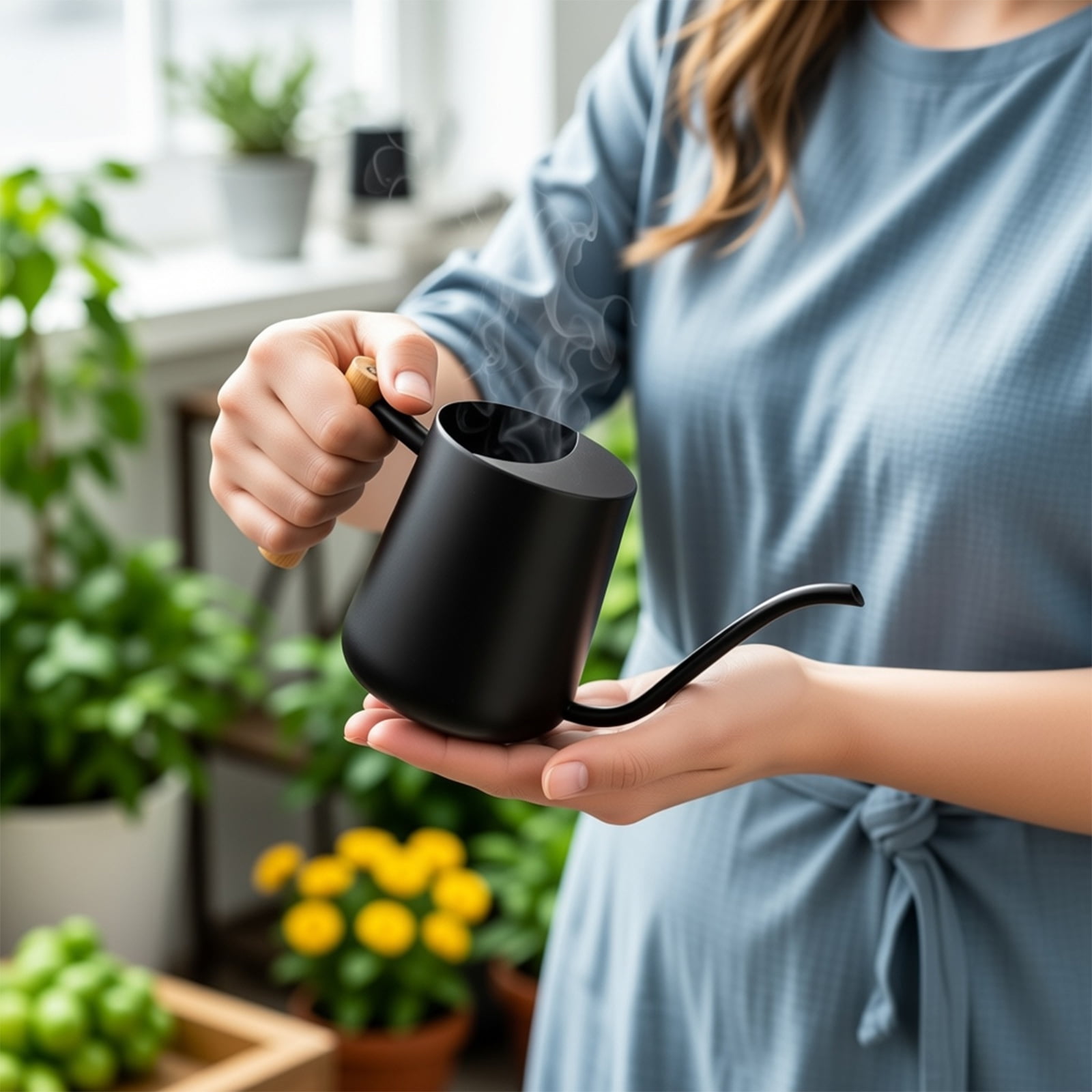 Large Capacity Garden Watering Can Crafted from 201 Stainless Steel Offering Comfortable Grip Fatigue