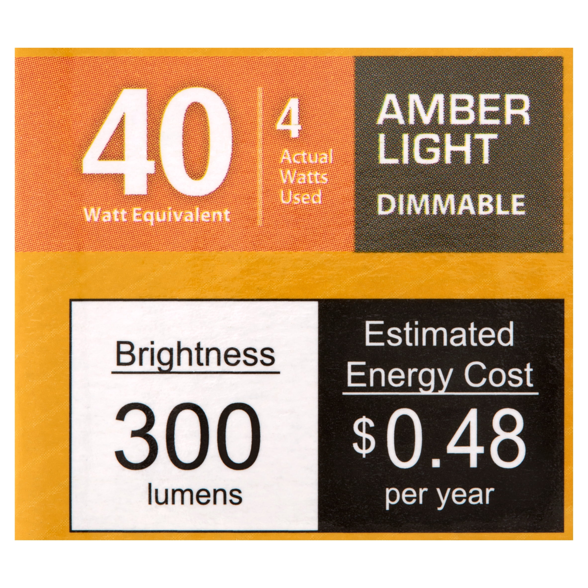 Great Value LED St12 4 Watts Amber Light Candelabra Base Bulbs, 4 Count