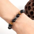 thumbnail image 3 of Unisex Magnet Beads Faux Tiger Eye Elastic Rope Black Bracelet for Daily Life, 3 of 7